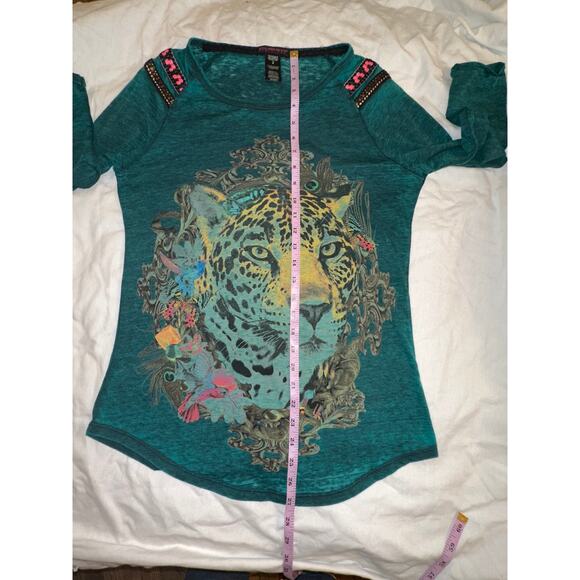 VINTAGE CUSTO BARCELONA TEAL LION TUNIC TOP - Picture 6 of 8